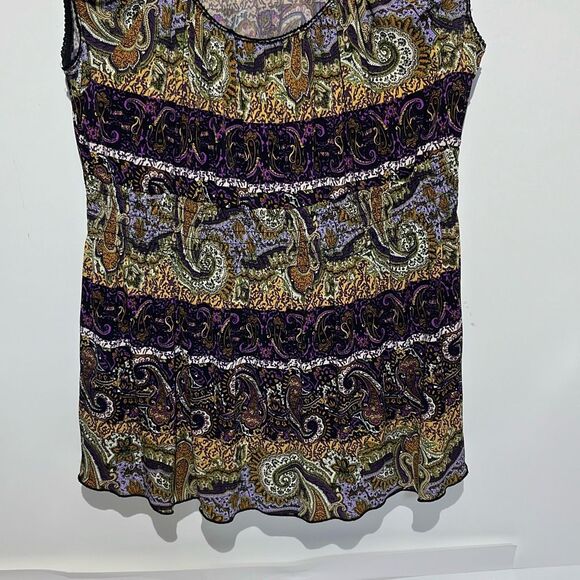 Cato Women's Multicolor Paisley Lace Smocked Ruffle Sleeveless Blouse Size 14 - Picture 2 of 11